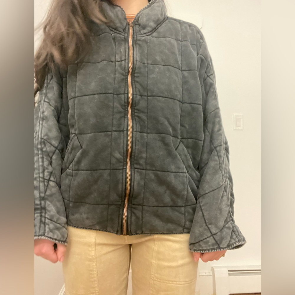 Free People Faded black quilted sweater jacket. Size S.